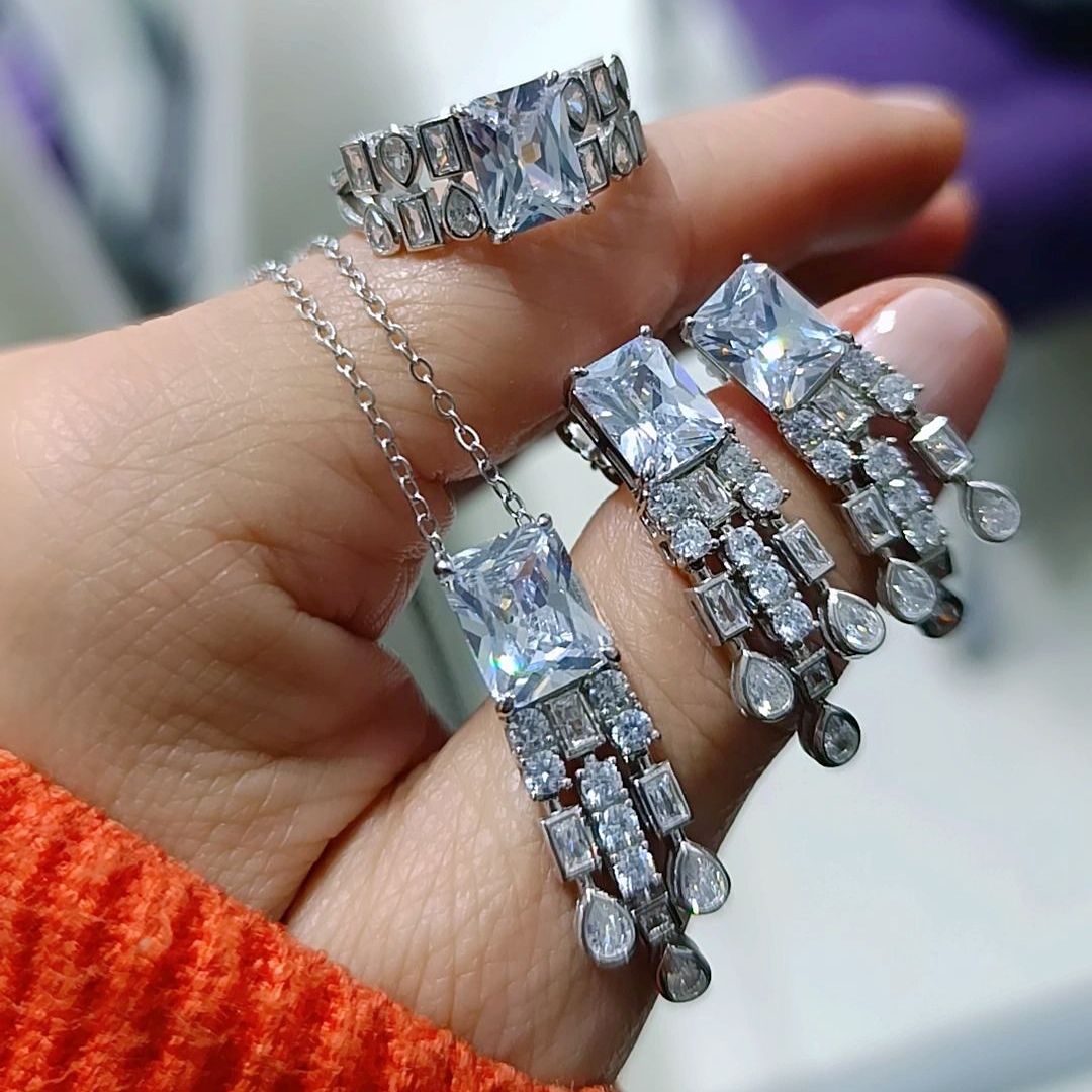 Bagety Taşlı, Altın kaplamalı Gümüş Set