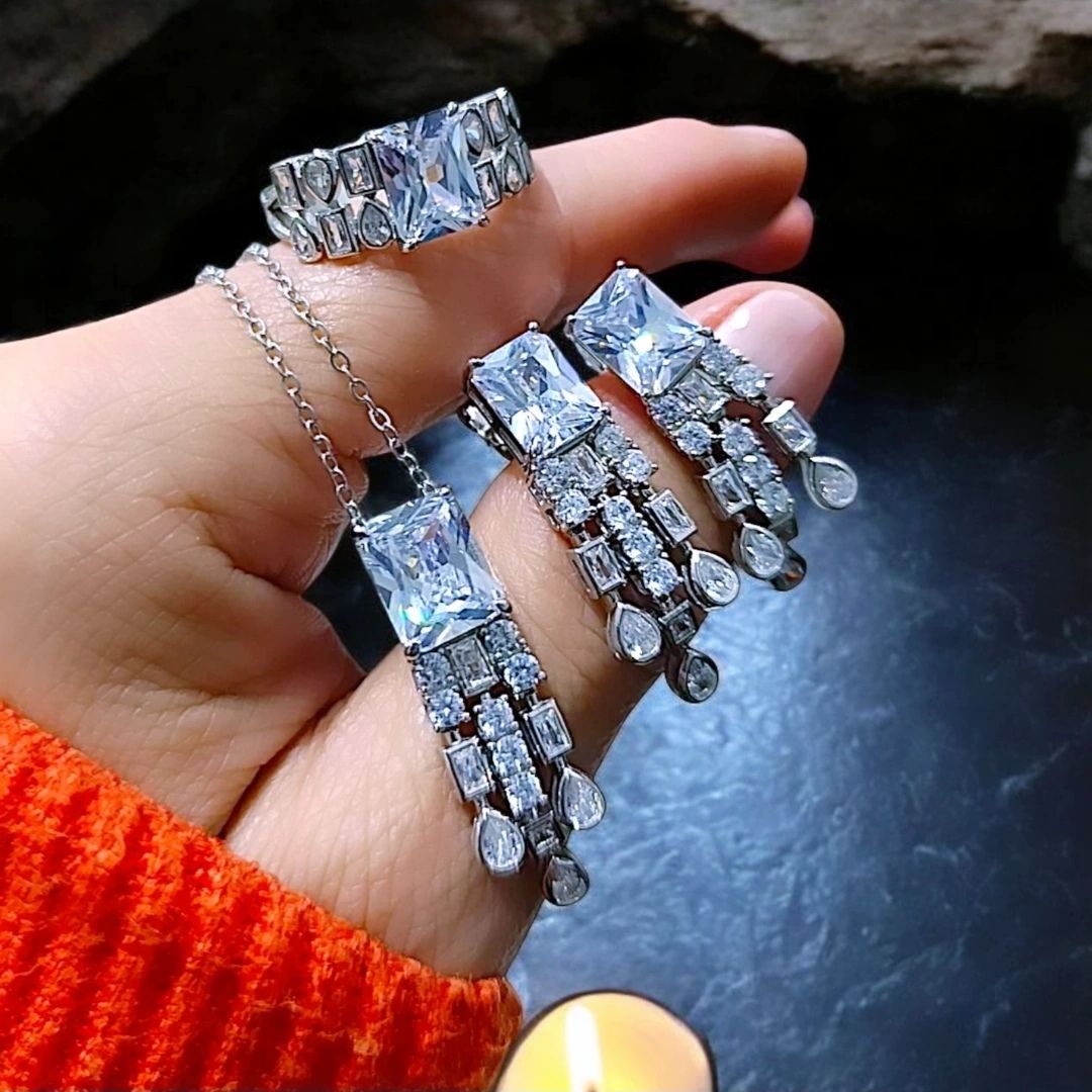 Bagety Taşlı, Altın kaplamalı Gümüş Set