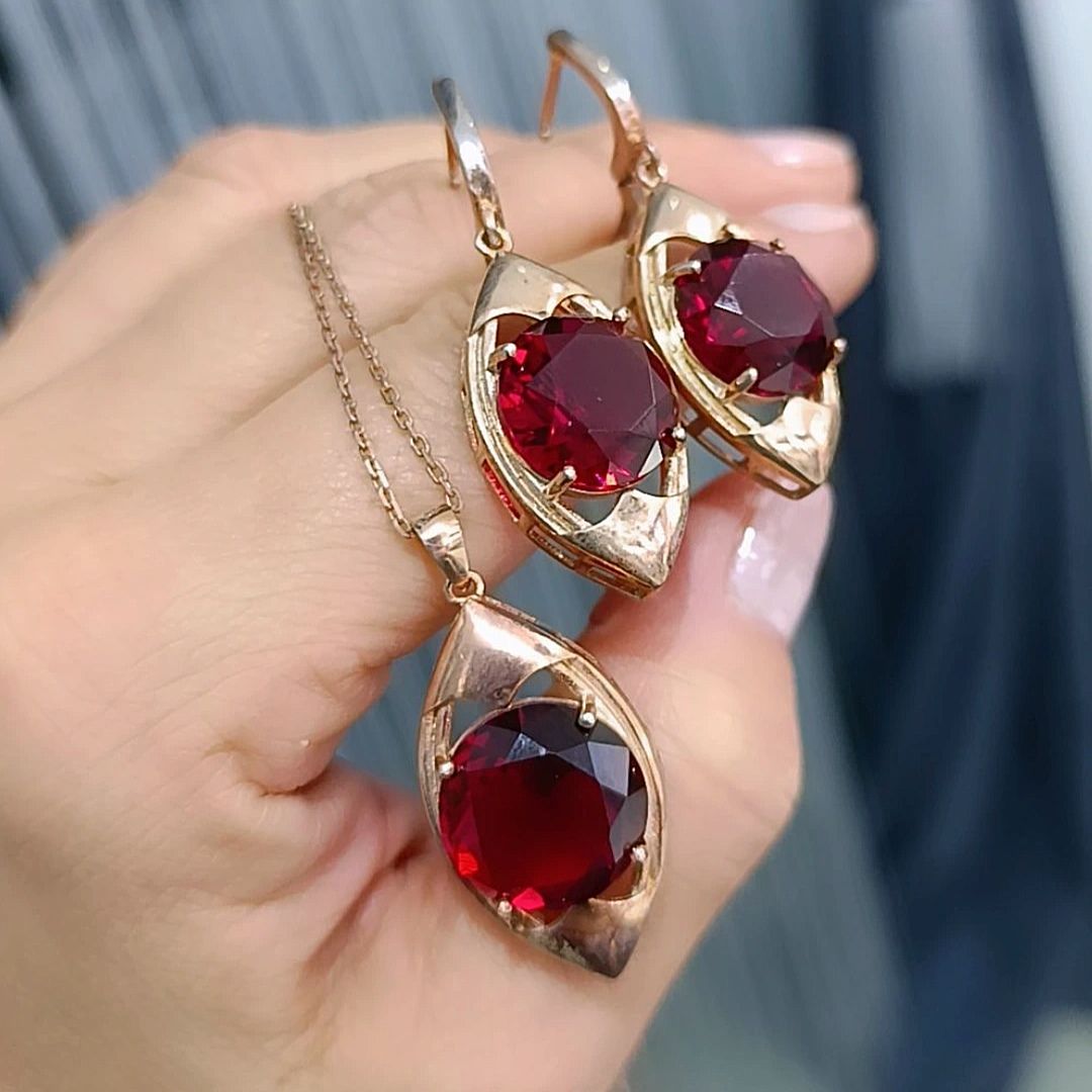 Granat Taşlı,Rose Gümüş Mekik Set