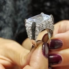 Swarovski Taşlı,Altin Kaplamalı Gümüş İthal Yüzük