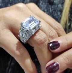 Swarovski Taşlı, Altın Rodajlı İthal Gümüş Yüzük