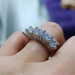 Swarovski Taşlı, Altın Kaplamalı 5 Taş Gümüş Yüzük