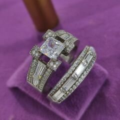Swarovski Taşlı, Altın Rodajlı Gümüş Alyans set