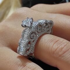 Swarovski Taşlı, Altın Rodajlı Gümüş Yüzük set