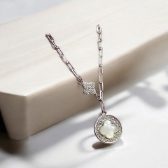 Van clife Altın Rodajlı Sedef li Gümüş Kolye