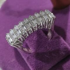 Swarovski Bagety Taşlı, Altın Rodajlı Gümüş Yüzük