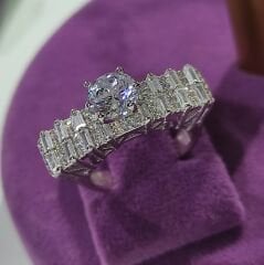 Swarovski Bagety Taşlı, Altın Rodajlı Gümüş Yüzük
