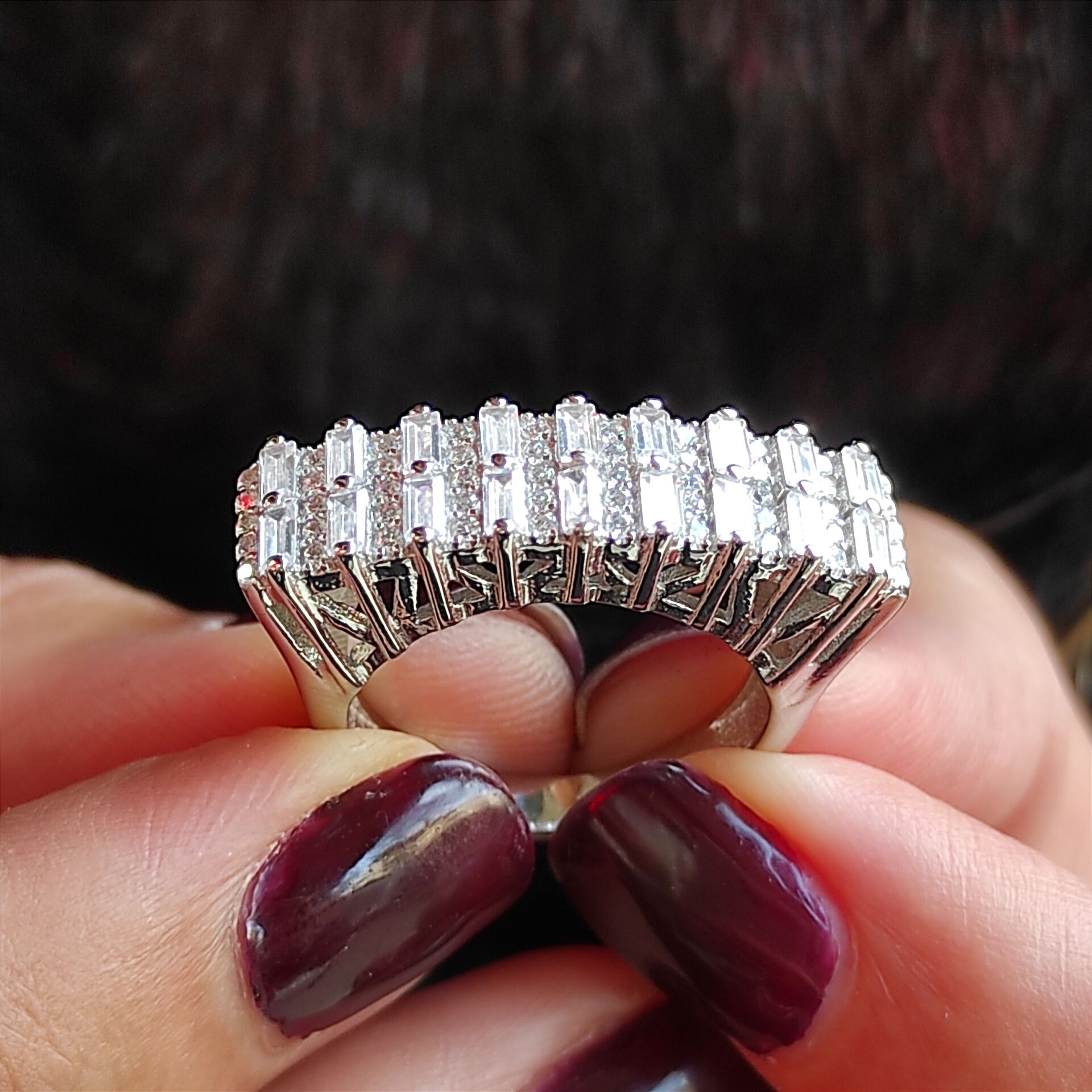 Swarovski Bagety Taşlı, Altın Rodajlı Gümüş Yüzük