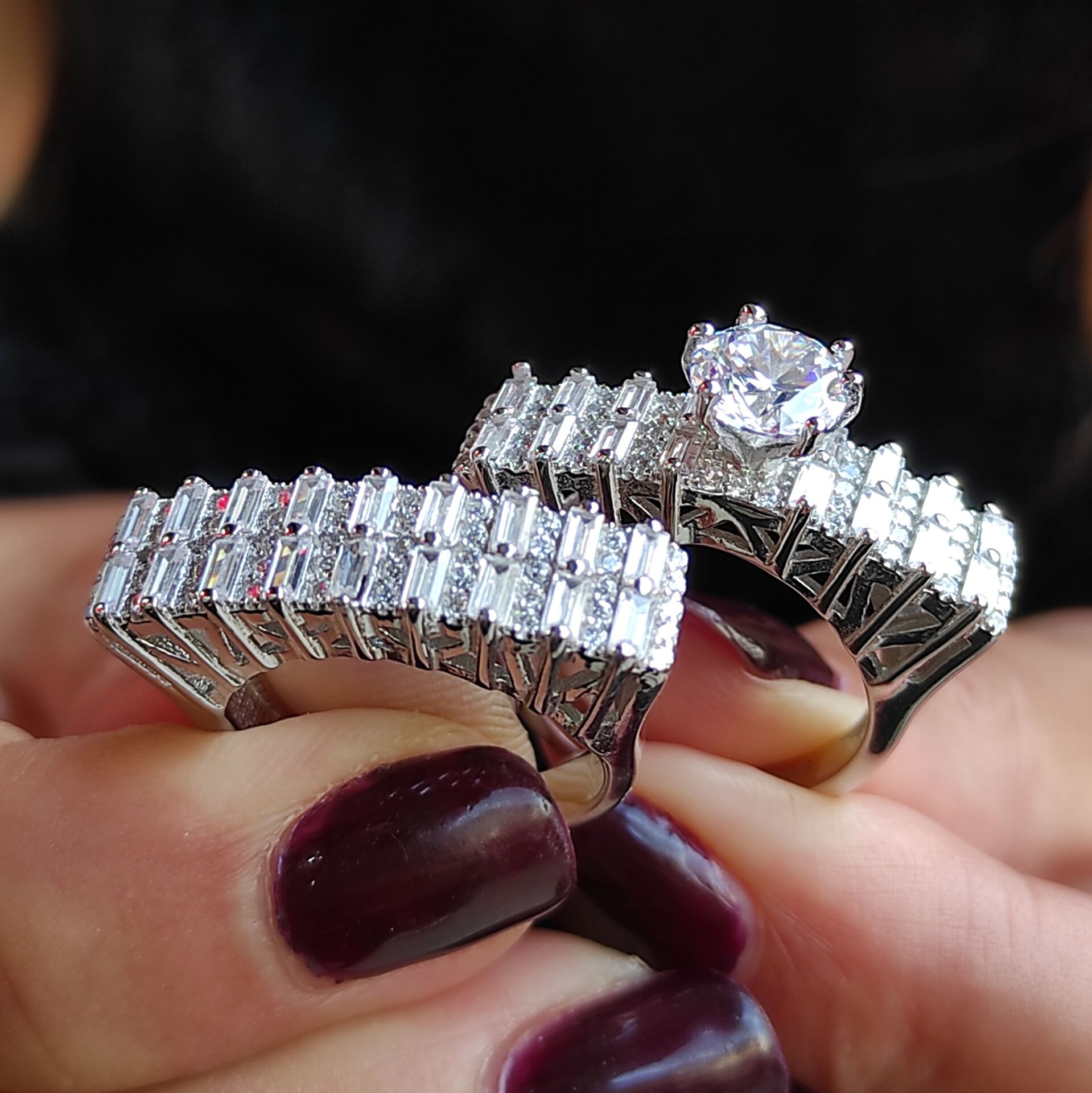 Swarovski Bagety Taşlı, Altın Rodajlı Gümüş Yüzük