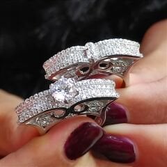 Swarovski Taşlı, Altın Rodajlı Gümüş Yüzük set