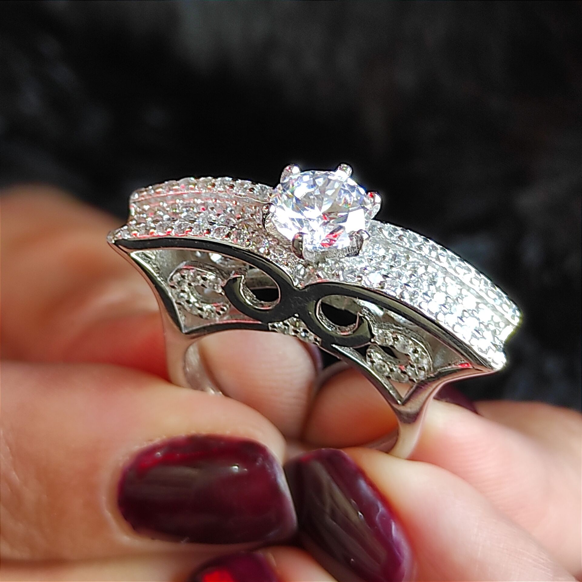 Swarovski Taşlı, Altın Rodajlı Gümüş Tektaş Yüzük