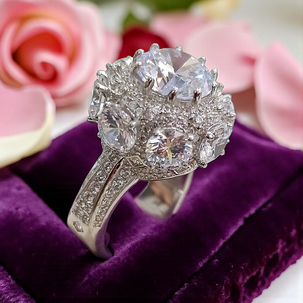 Swarovski Taşlı, Altın Rodajlı Gümüş İthal Yüzük