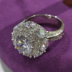 Swarovski Taşlı, Altın Rodajlı Gümüş İthal Yüzük