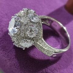 Swarovski Taşlı, Altın Rodajlı Gümüş İthal Yüzük