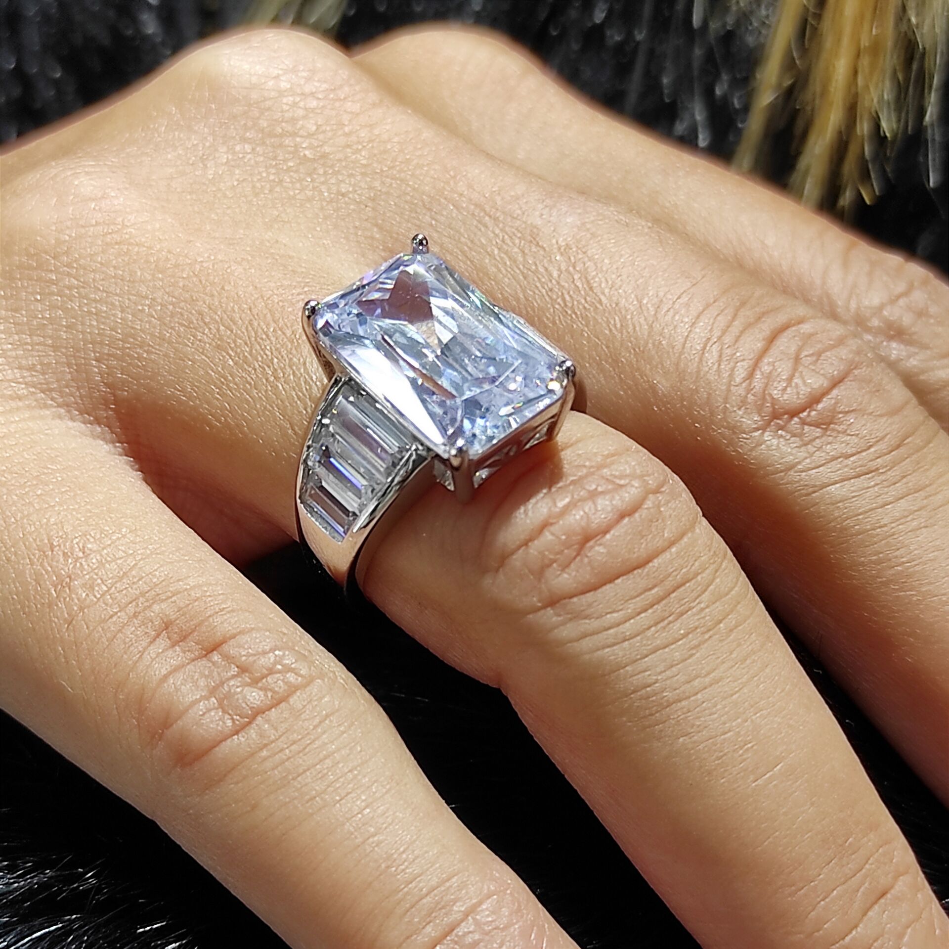 Swarovski bagety Taşlı Altın Rodajlı Gümüş Yüzük