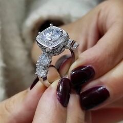 Swarovski Taşlı , Altın Kaplamalı Gümüş Tektaş Yüzük