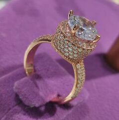 Swarovski Taşlı Rose Altın Kaplamalı Gümüş Yüzük