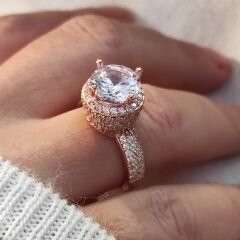 Swarovski Taşlı Rose Altın Kaplamalı Gümüş Yüzük