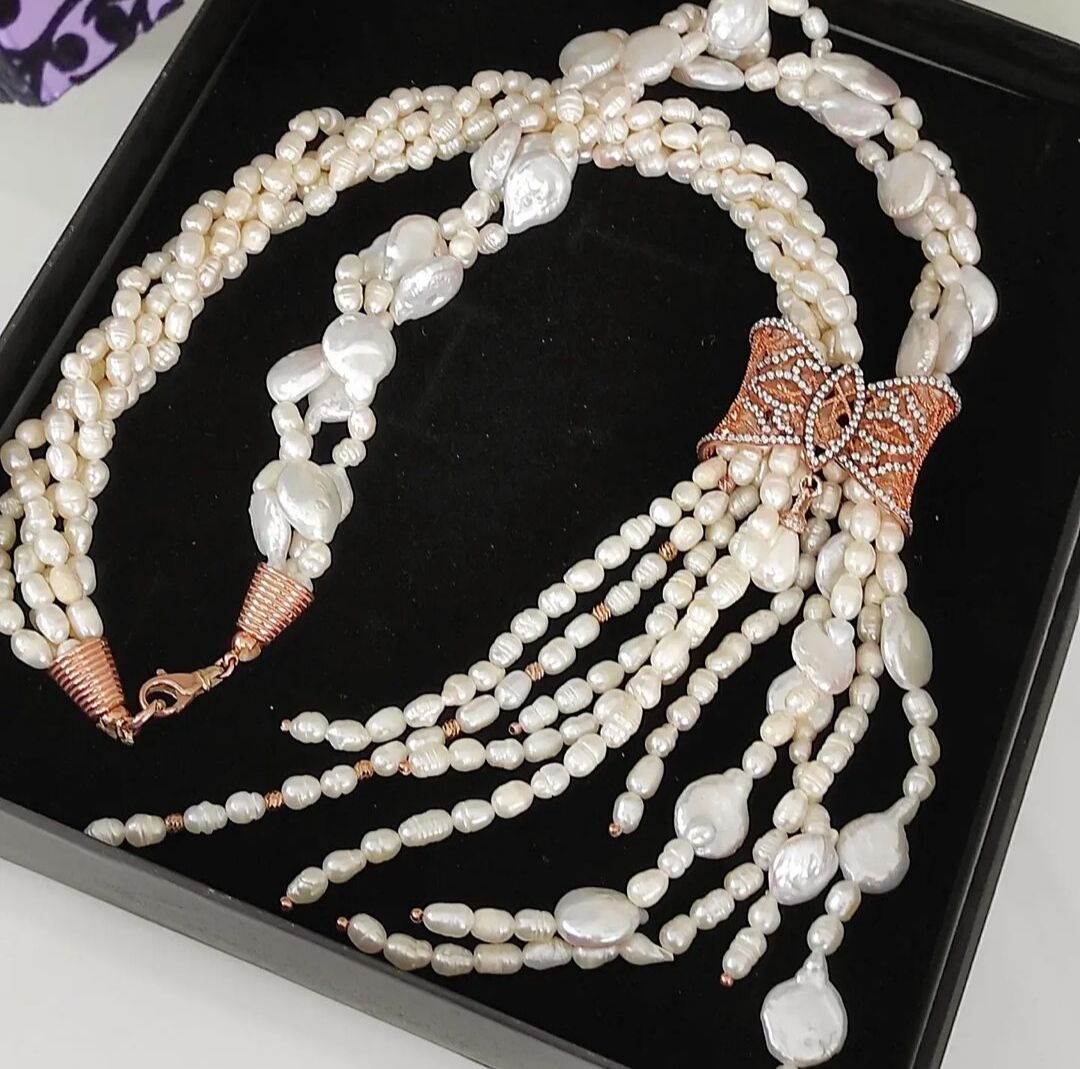 Hakiki İnci,Rose Altın Kaplamalı Gümüş Kolye