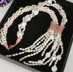 Hakiki İnci,Rose Altın Kaplamalı Gümüş Kolye