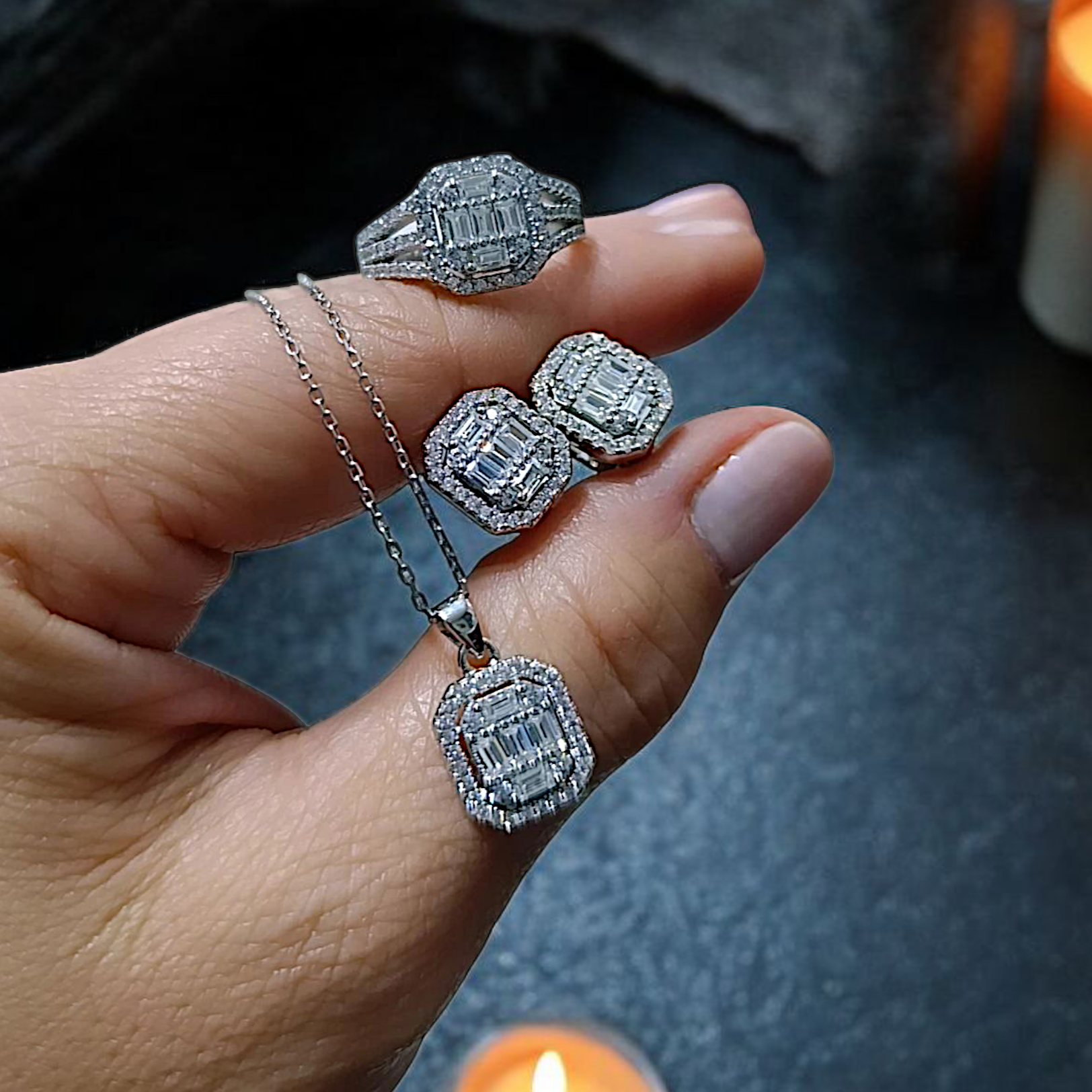 Pırlanta Kesim, Bagety Taşlı Altın Kaplamalı Gümüş Set