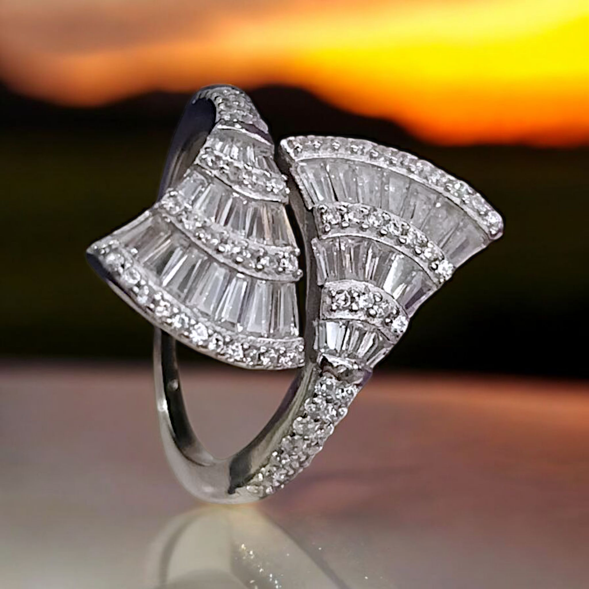 Bagety Taşlı Ayarlamalı, Altın kaplamalı İthal Gümüş Yüzük