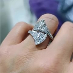 Bagety Taşlı Ayarlamalı, Altın kaplamalı İthal Gümüş Yüzük