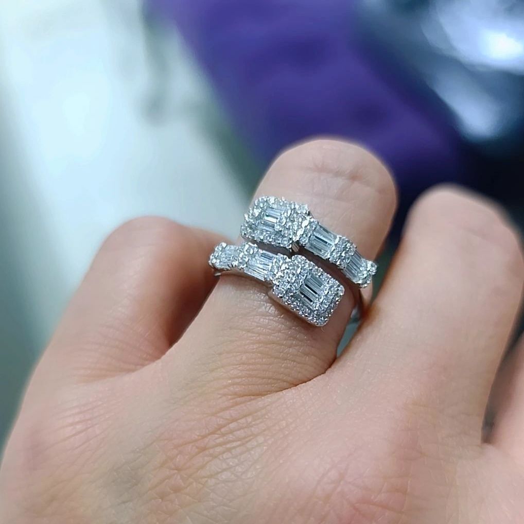 Bagety Taşlı, Ayarlamalı Altın Rodajlı Gümüş Yüzük