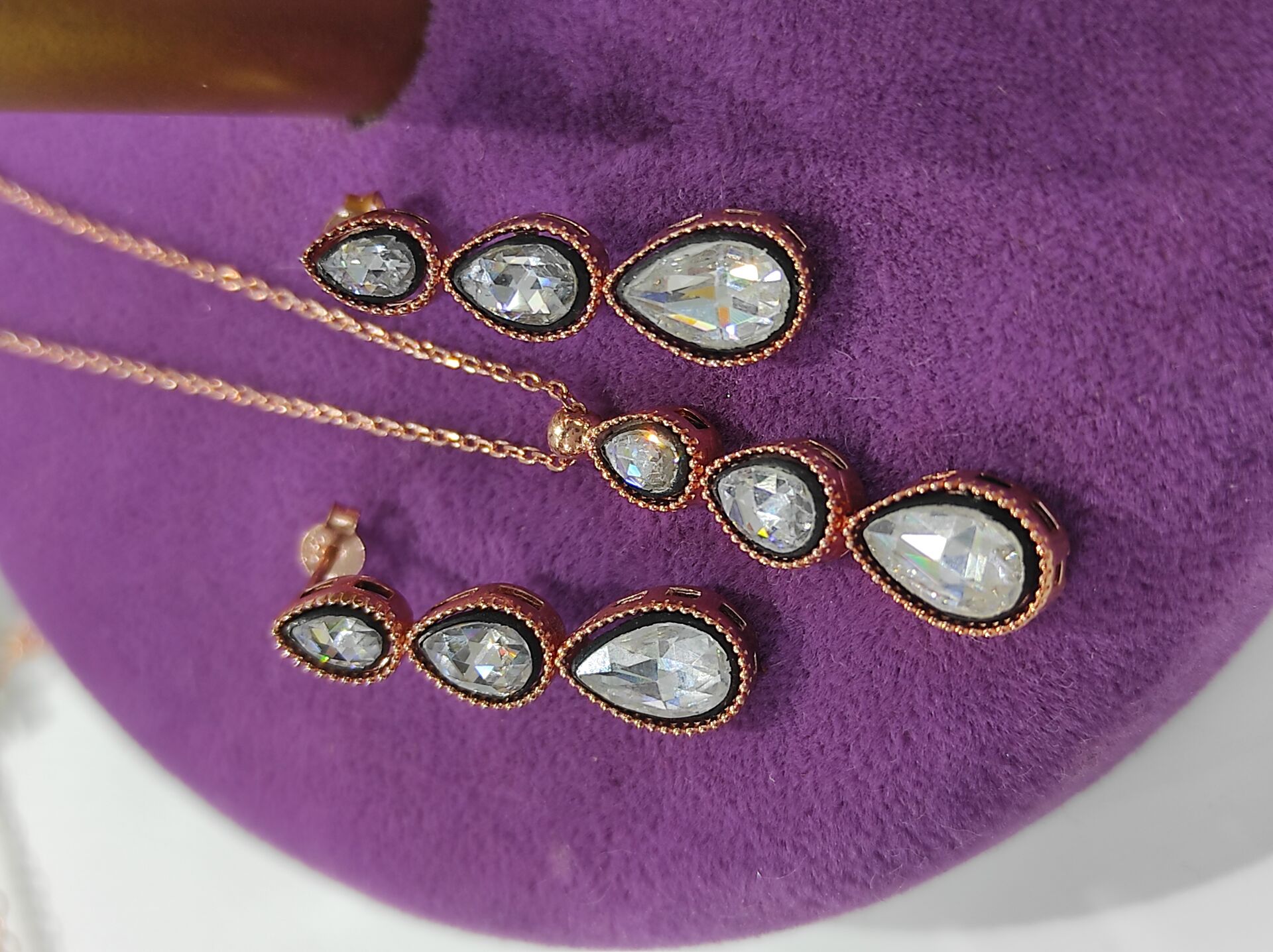 Elmas Monturlu, Altın Kaplamalı Rose Gümüş Set