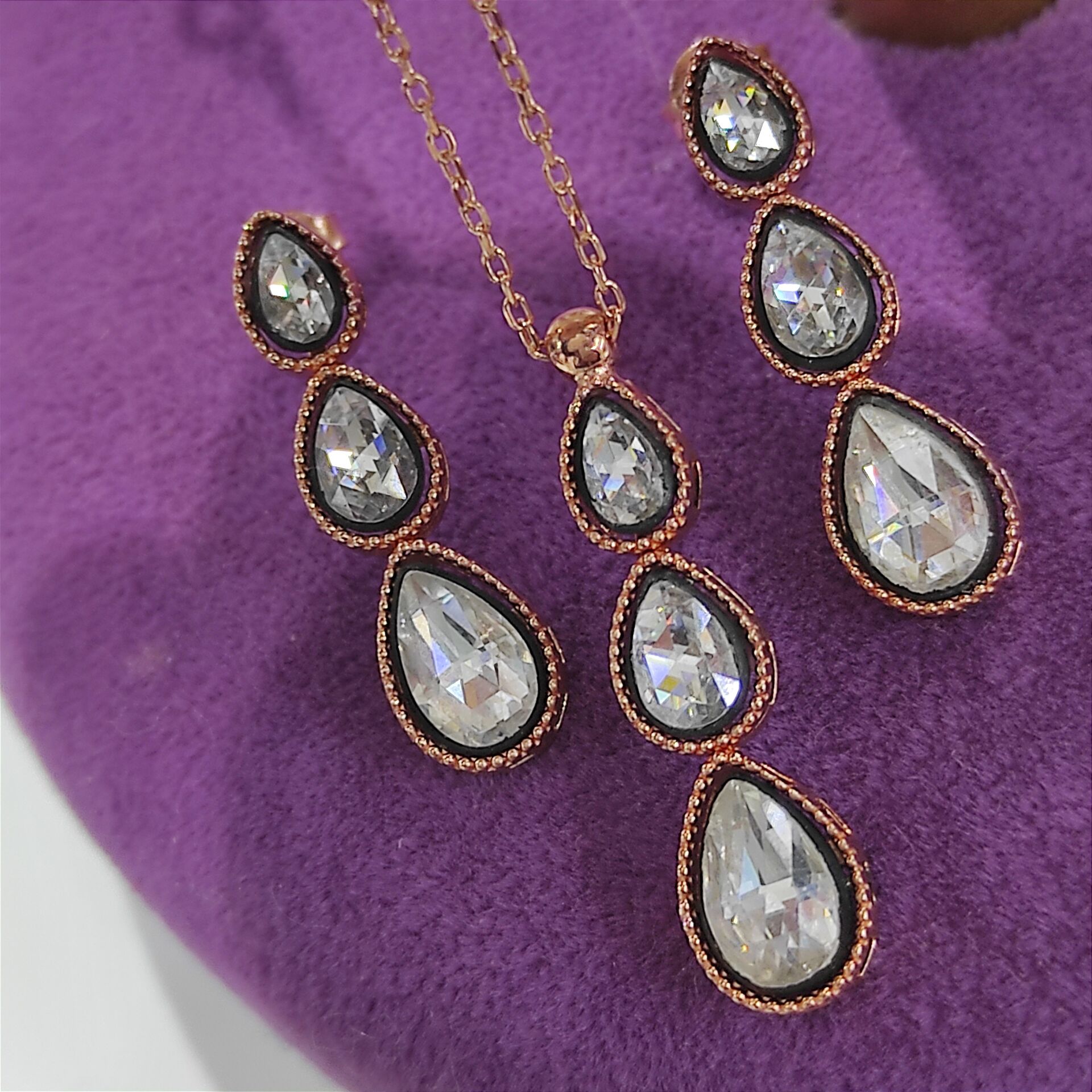 Elmas Monturlu, Altın Kaplamalı Rose Gümüş Set