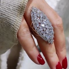 Swarovski Taşlı,İthal Gümüş Gösterişli Yüzük