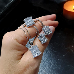 Bagety Swarovski Taşlı Altın Kaplamalı Gümüş Set