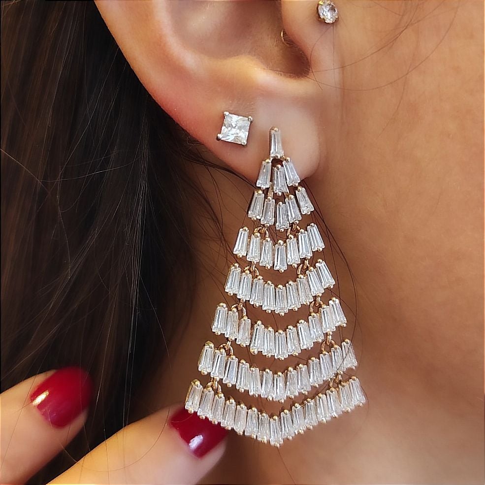 Zirkon Taşlı, Altın Rose Kaplamalı İthal Gümüş Küpe