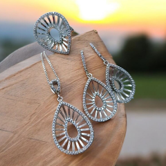 Swarovski Taşlı, Altın Kaplamalı İthal Gümüş Set