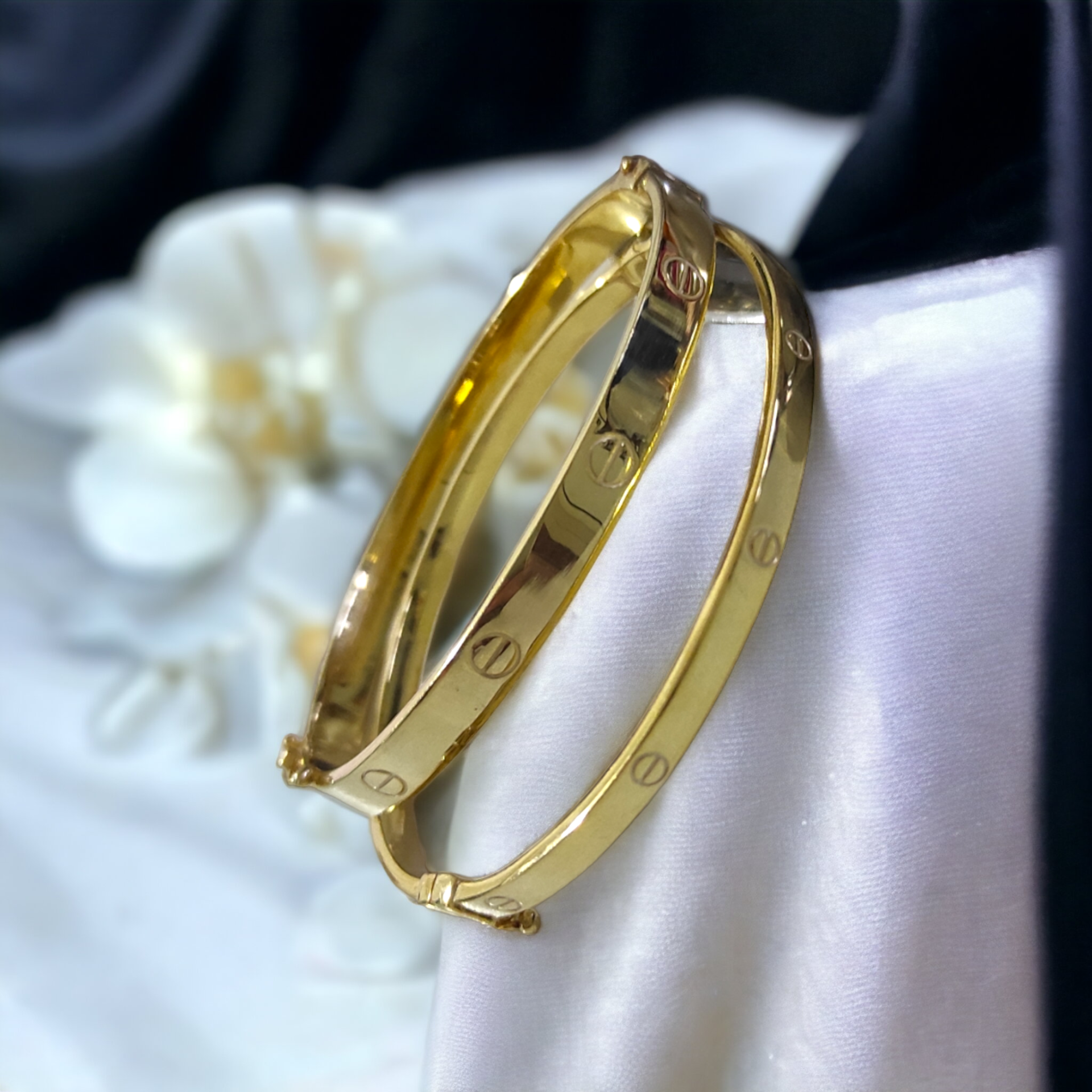 Cartier Model Altın Kaplamalı Gümüş Bilezik 4 mm