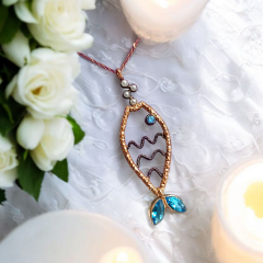 Akuamarin ve inci Taşlı Rose Balık Gümüş Kolye