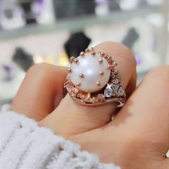 Hakiki İnci Rose İthal Gümüş Yüzük