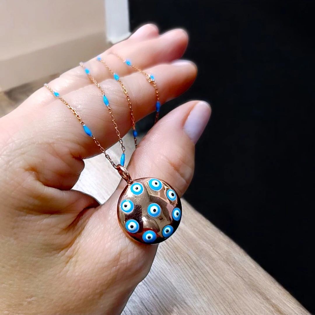 Nazarlık li Rose Tasarım Gümüş Kolye