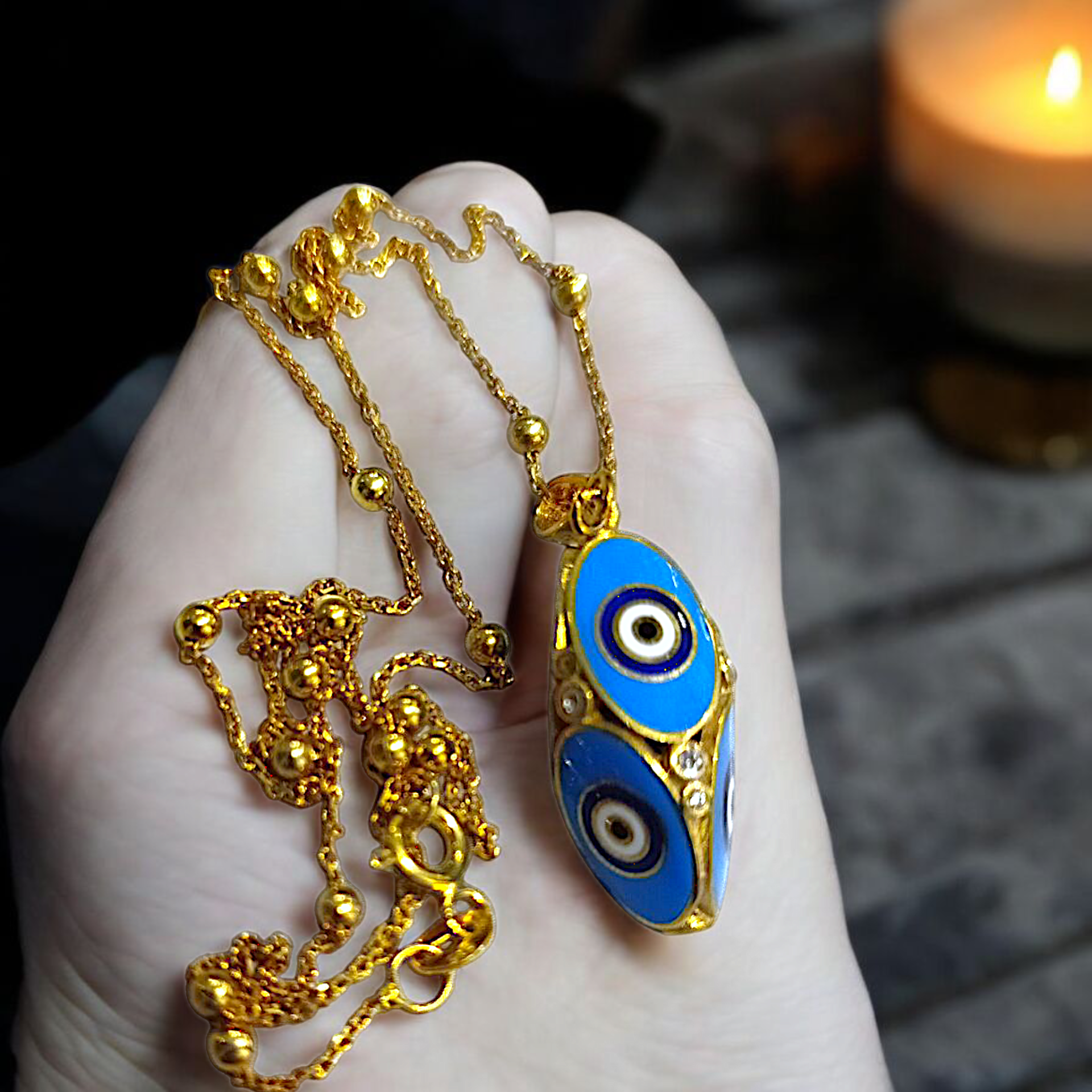 Nazar Model Altın Kaplamalı Top zincirli Gümüş Kolye