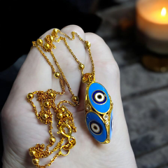 Nazar Model Altın Kaplamalı Top zincirli Gümüş Kolye