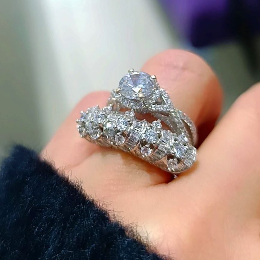 Swarovski Bagety Taşlı, Altın Kaplamalı Gümüş Yüzük seti