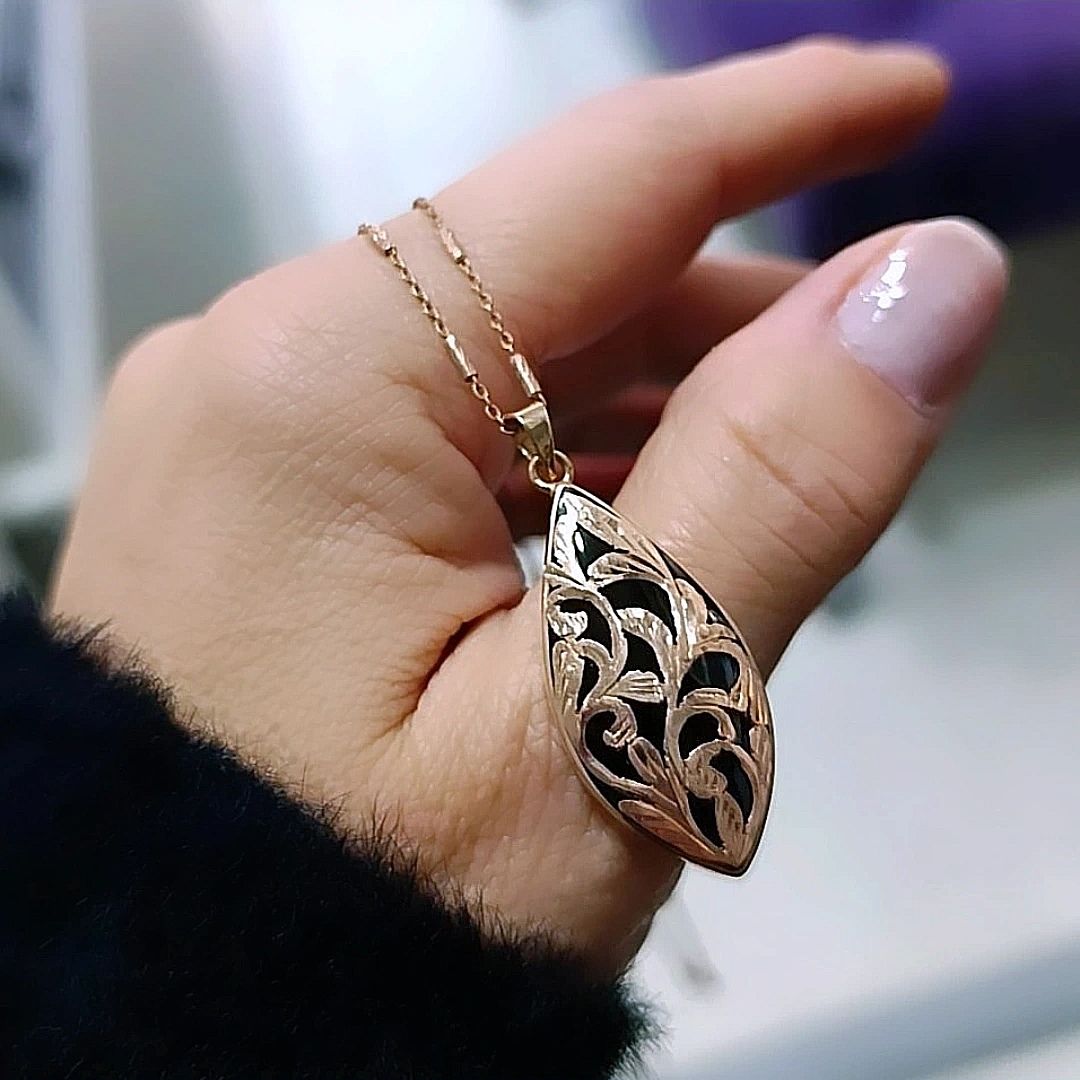 Oltu Taşlı 8 Ayar Altın Kaplama Damla Gümüş Kolye