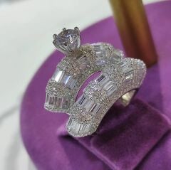 Swarovski Taşlı Altın Kaplamalı Gümüş Yüzük Set