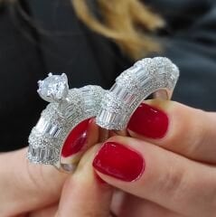 Swarovski Taşlı Altın Kaplamalı Gümüş Yüzük Set