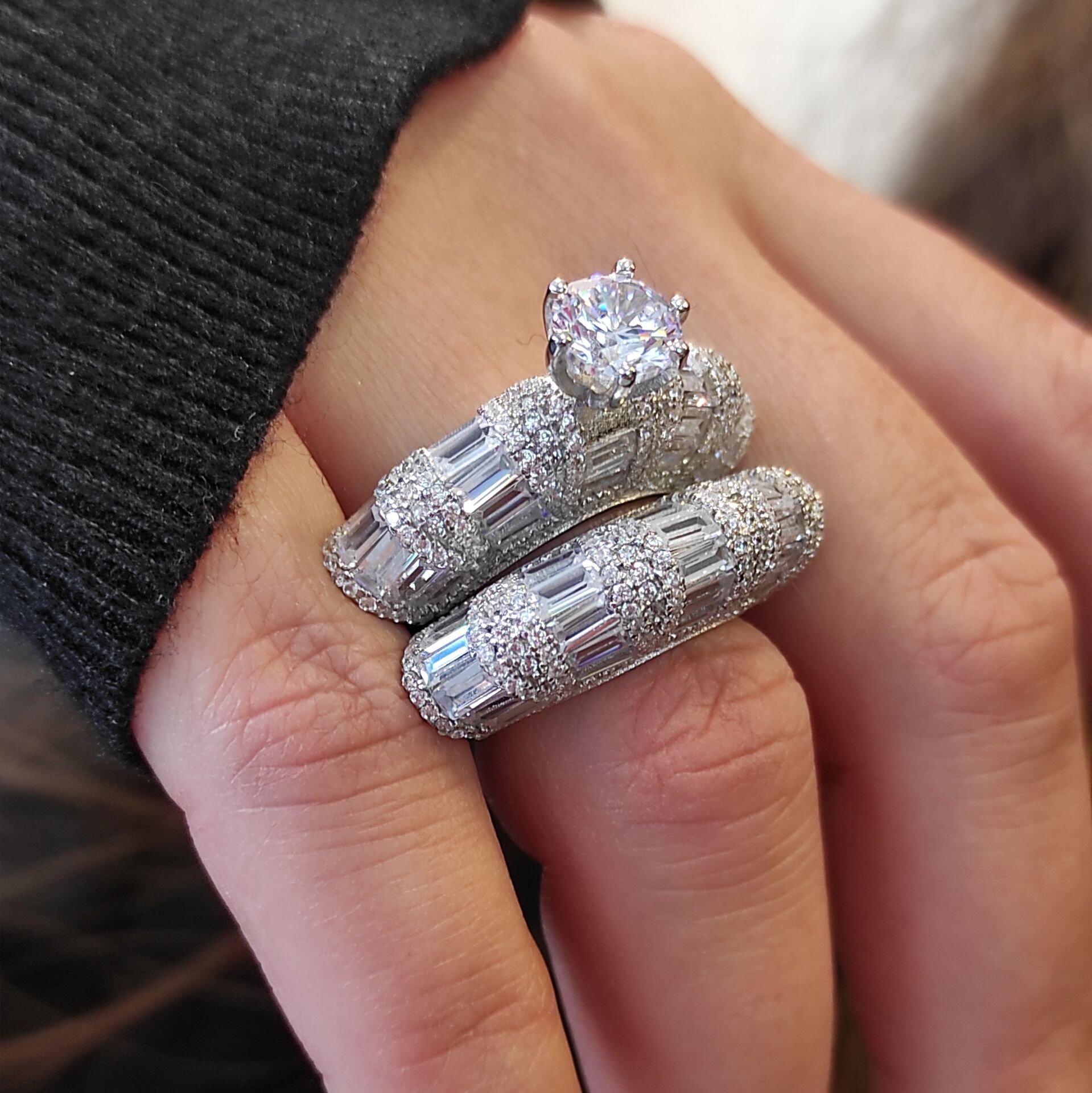 Swarovski Taşlı Altın Kaplamalı Gümüş Yüzük Set