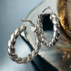 Kalın Burgu Gümüş Halka Küpe 3.5 cm çap