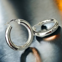 Bombeli Düz Gümüş Halka Küpe 3 cm cap