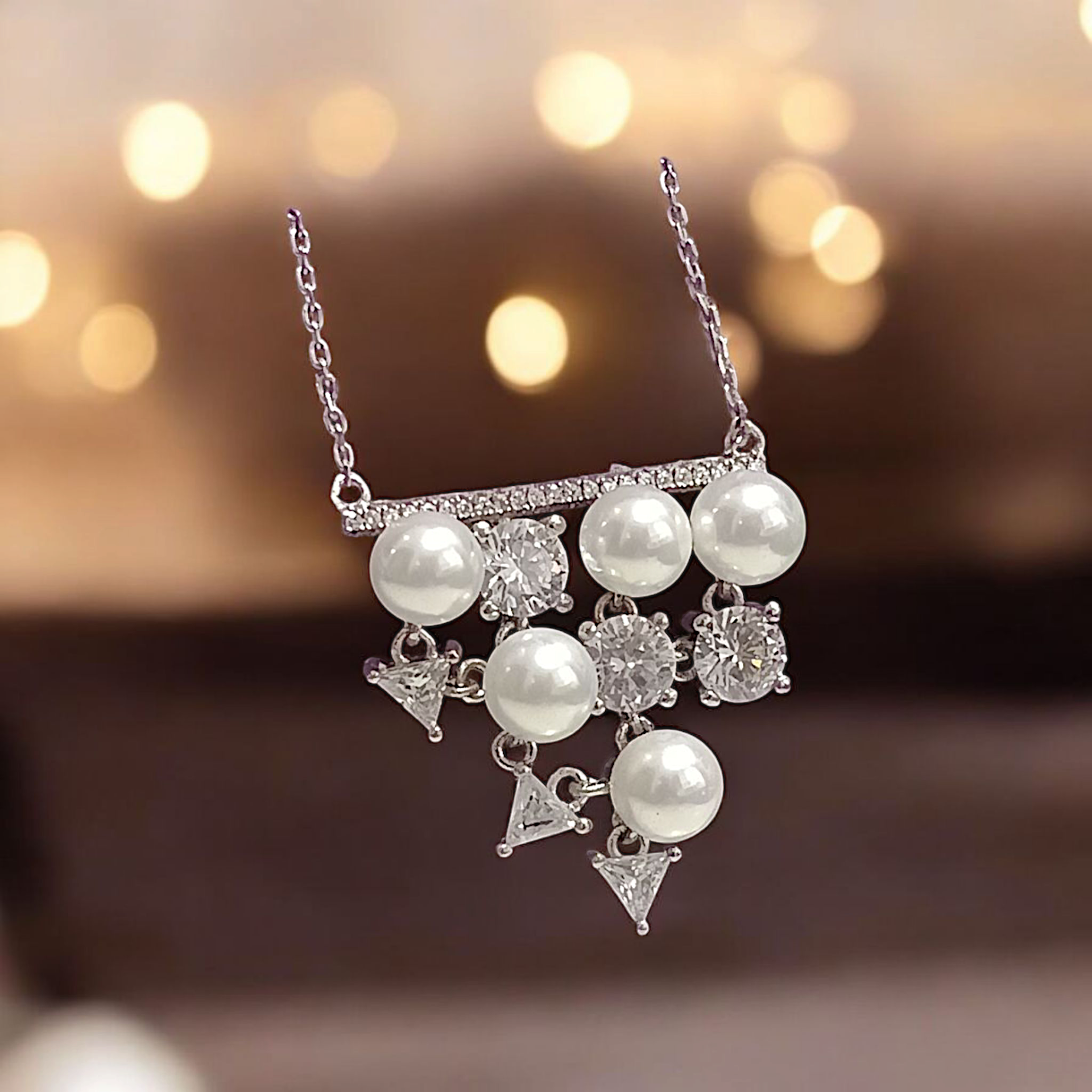 Swarovski ve inci Taşlı İthal Gümüş Kolye