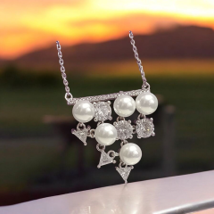 Swarovski ve inci Taşlı İthal Gümüş Kolye