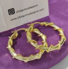 Gümüş Üzeri Gold Burgu Halka Küpe 3 cm çap